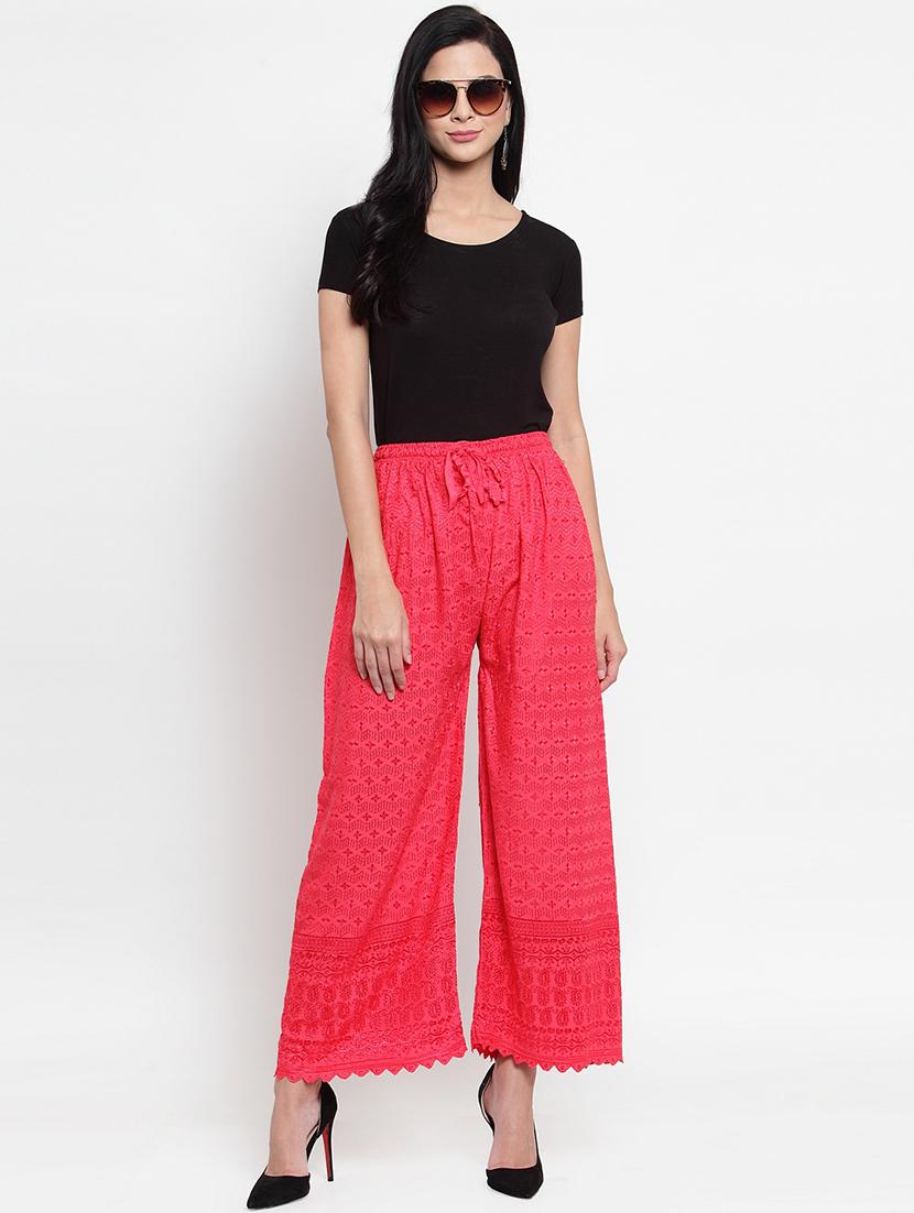 drawstring waist embroidered palazzo - 16490557 - Zoom Image - 4