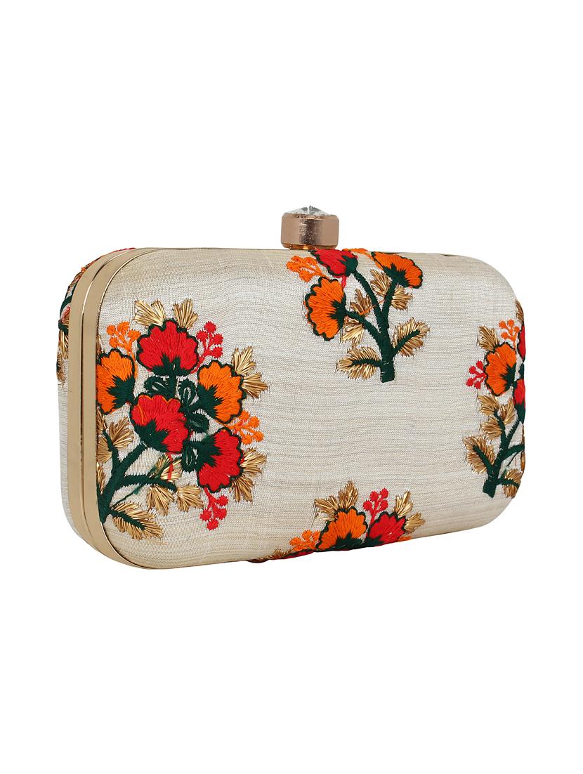 beige faux silk box clutch - 16491047 - Zoom Image - 4