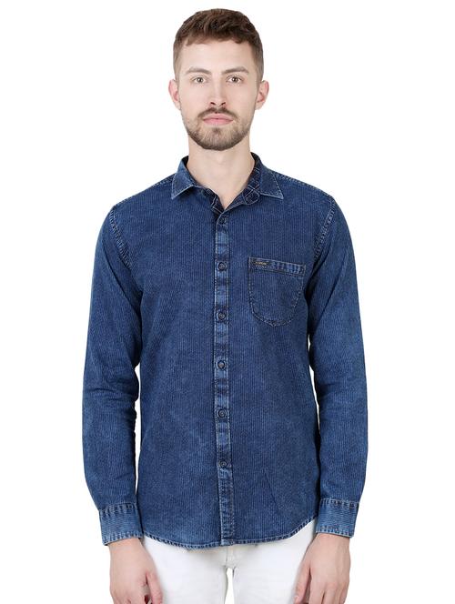 blue solid corduroy casual shirt - 16492859 - Standard Image - 1