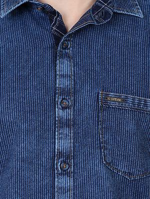 blue solid corduroy casual shirt - 16492859 - Standard Image - 4