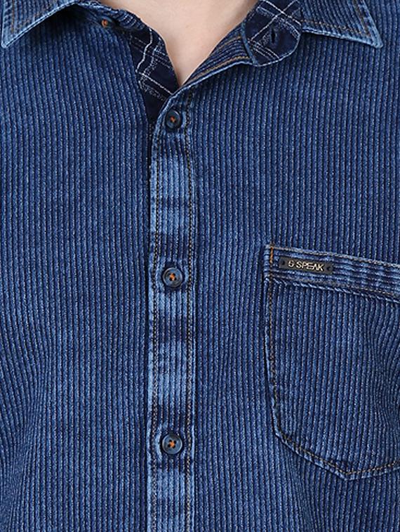 blue solid corduroy casual shirt - 16492859 - Zoom Image - 4