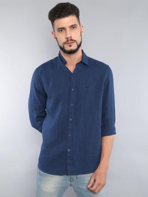 navy blue solid casual shirt - 16492983 - Standard Image - 1