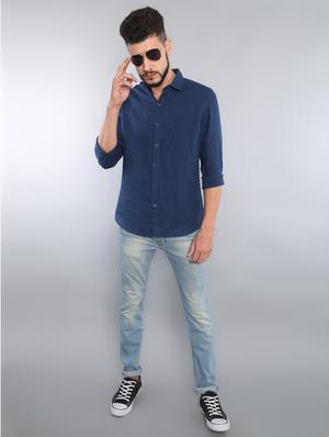 navy blue solid casual shirt - 16492983 - Standard Image - 4