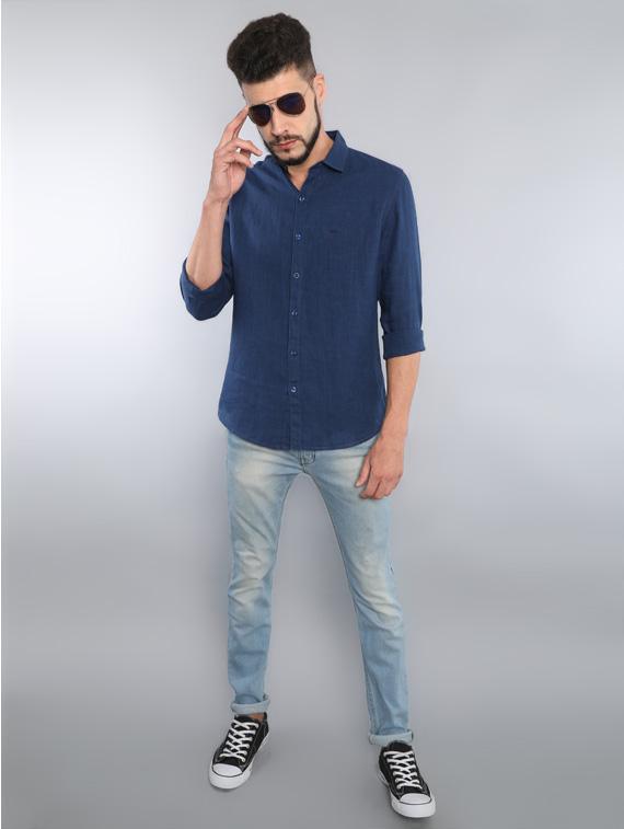 navy blue solid casual shirt - 16492983 - Zoom Image - 4