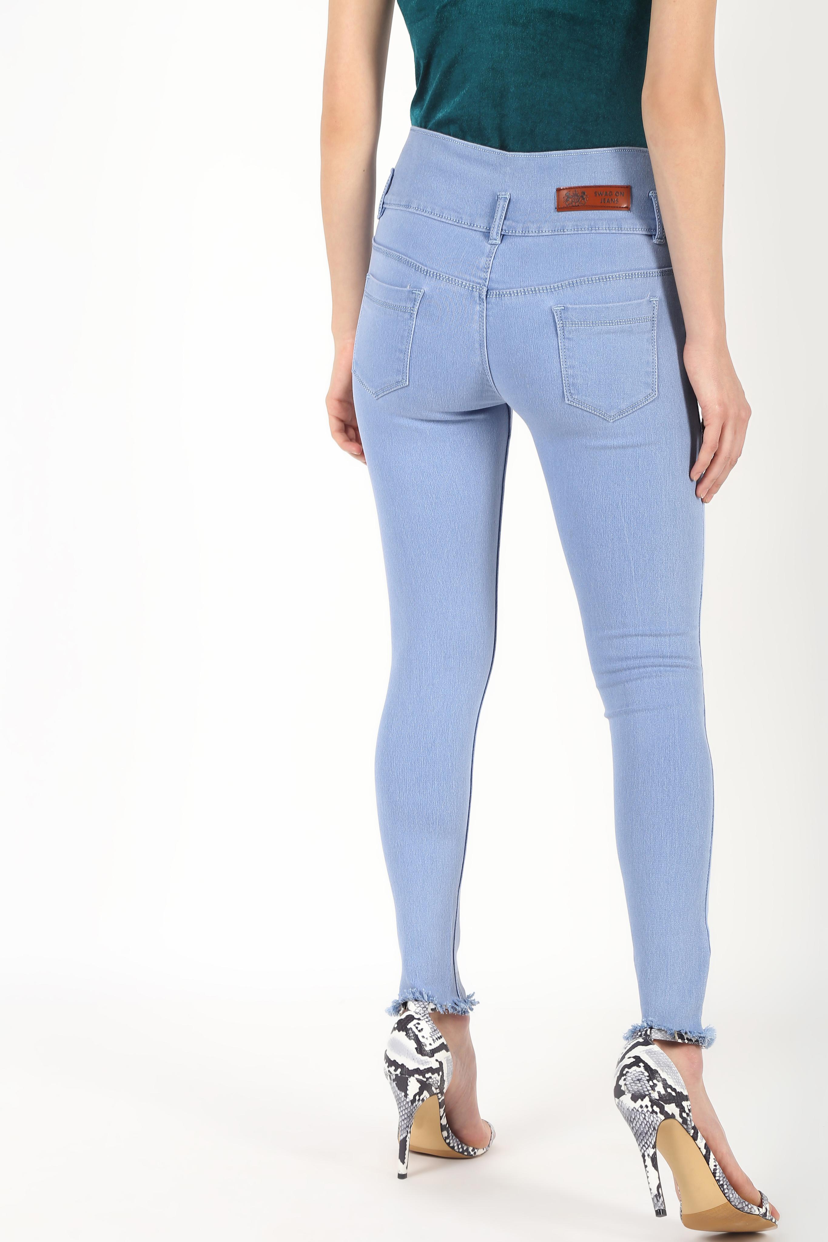 high rise frayed hem jeans - 16493036 - Zoom Image - 4