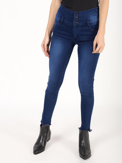 high rise frayed hem jeans - 16493038 - Very Small Image - 1