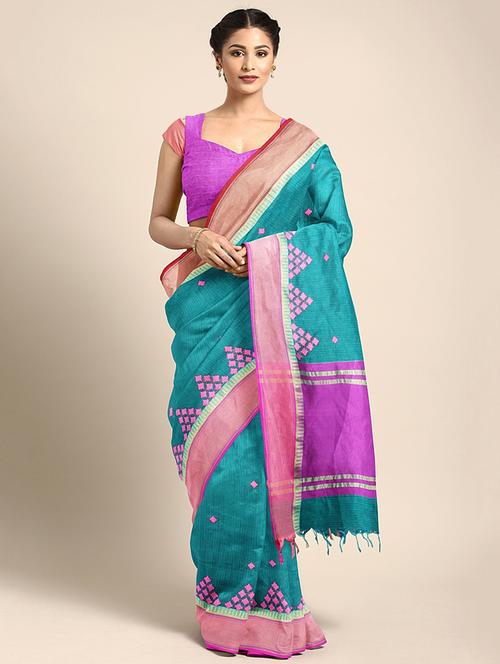 solid plain saree with blouse - 16493212 - Very Small Image - 1