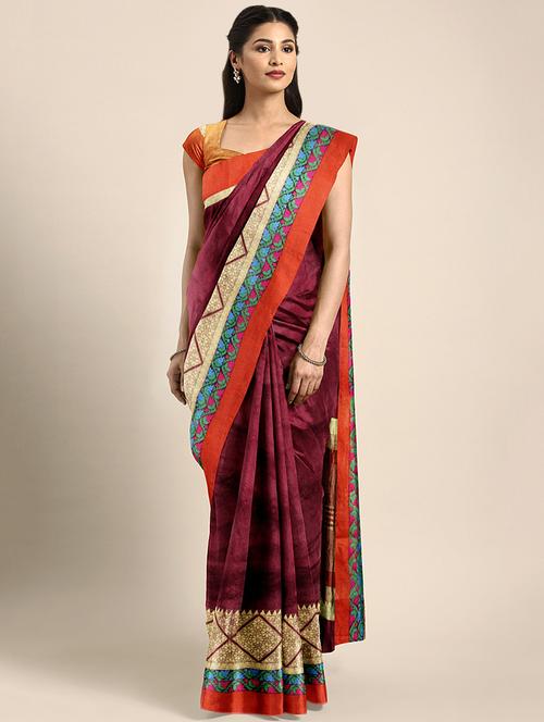 bordered woven saree with blouse - 16493229 - Very Small Image - 1