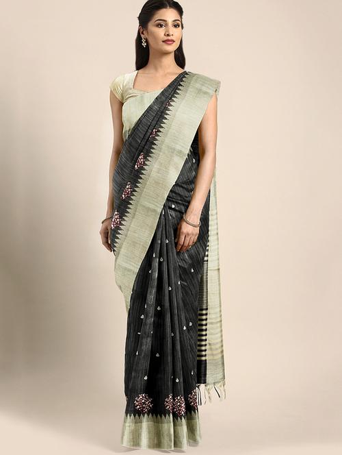 bordered woven saree with blouse - 16493250 - Very Small Image - 1