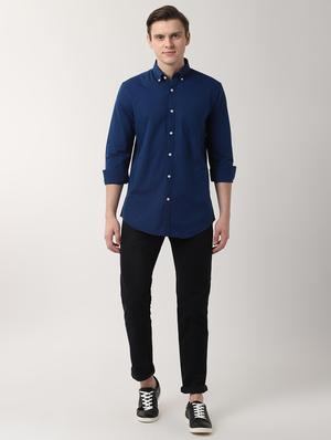 navy blue solid casual shirt - 16493892 - Standard Image - 4