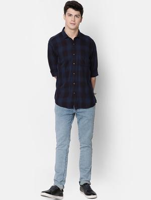 navy blue checkered casual shirt - 16494092 - Standard Image - 4