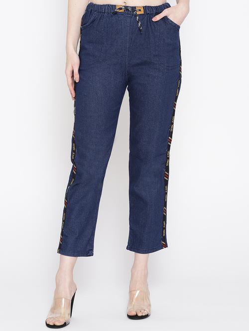 side taped drawstring waist jeans - 16494415 - Standard Image - 1