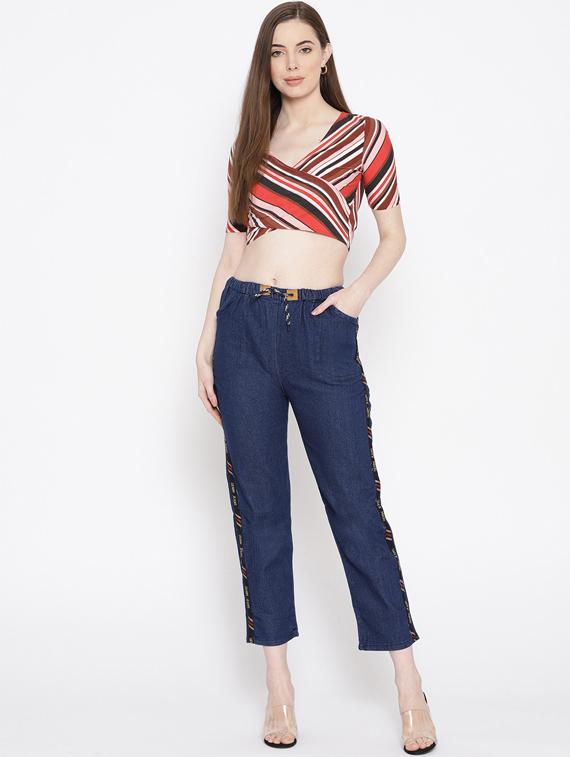 side taped drawstring waist jeans - 16494415 - Zoom Image - 4