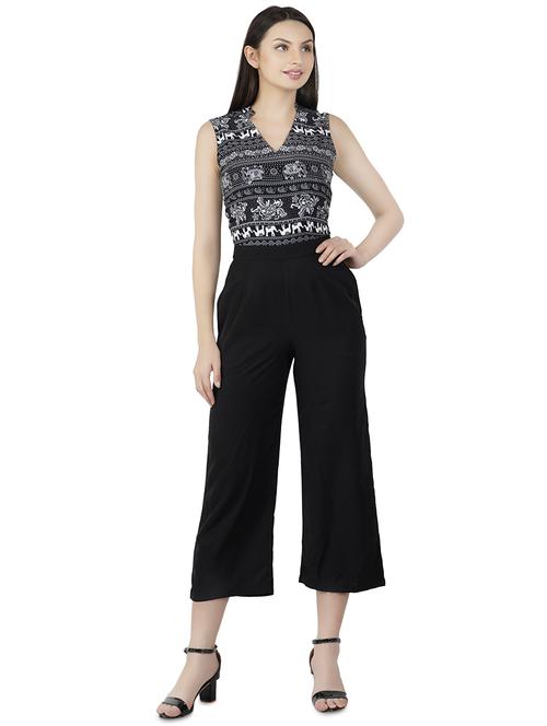 mandarin neck printed yoke jumpsuit - 16495295 - Standard Image - 1
