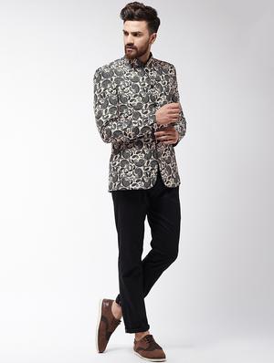 black printed bandhgala formal blazer - 16495457 - Standard Image - 4