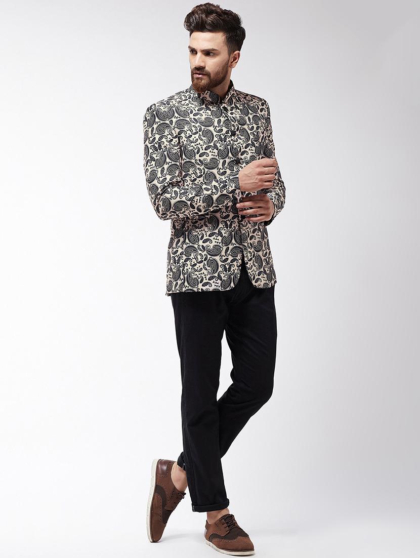 black printed bandhgala formal blazer - 16495457 - Zoom Image - 4