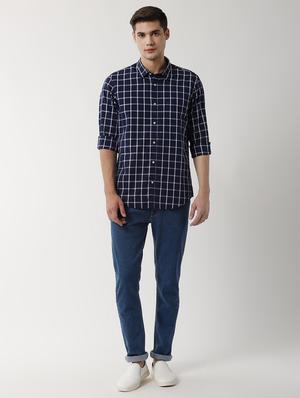 navy blue checkered casual shirt - 16496254 - Standard Image - 4