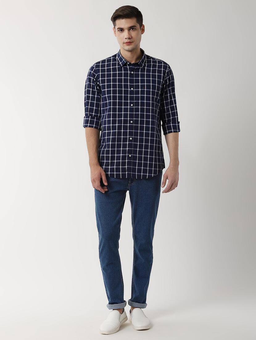 navy blue checkered casual shirt - 16496254 - Zoom Image - 4