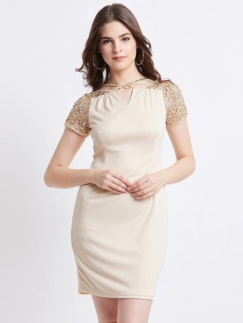 styled neck sequined detail bodycon dress - 16496877 - Standard Image - 1