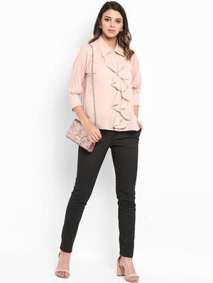 ruffled neck solid shirt - 16497341 - Standard Image - 4