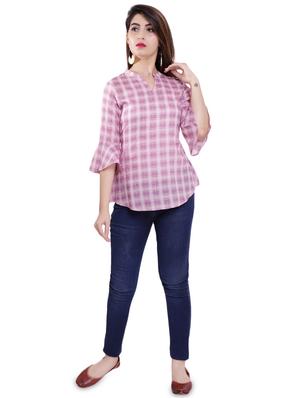 mandarin neck checkered top - 16498543 - Standard Image - 4