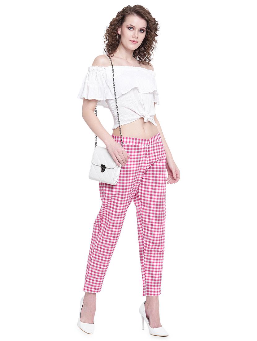 gingham flat front crop trousers - 16503935 - Zoom Image - 4