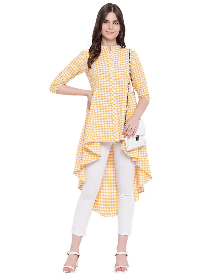 concealed placket gingham high low tunic - 16503939 - Zoom Image - 4