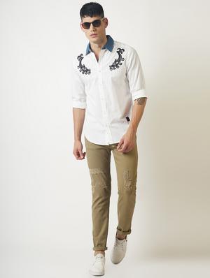 beige solid ripped jeans - 16504347 - Standard Image - 4