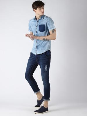 blue light washed ripped denim jeans - 16505807 - Standard Image - 4