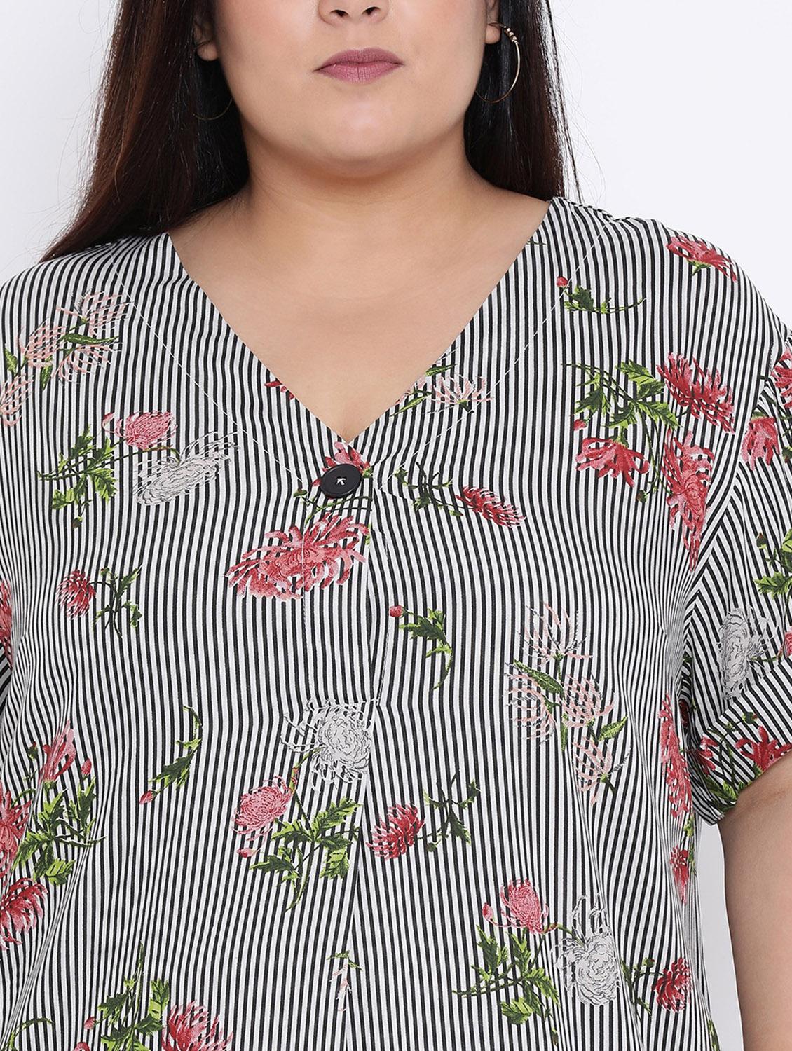 v neck striped a-line plus dress - 16506785 - Zoom Image - 4