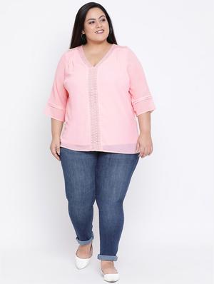 v neck lace insert plus top - 16506802 - Standard Image - 4