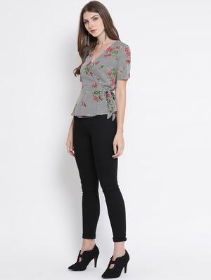 tie knot overlap neck floral top - 16506814 - Standard Image - 4