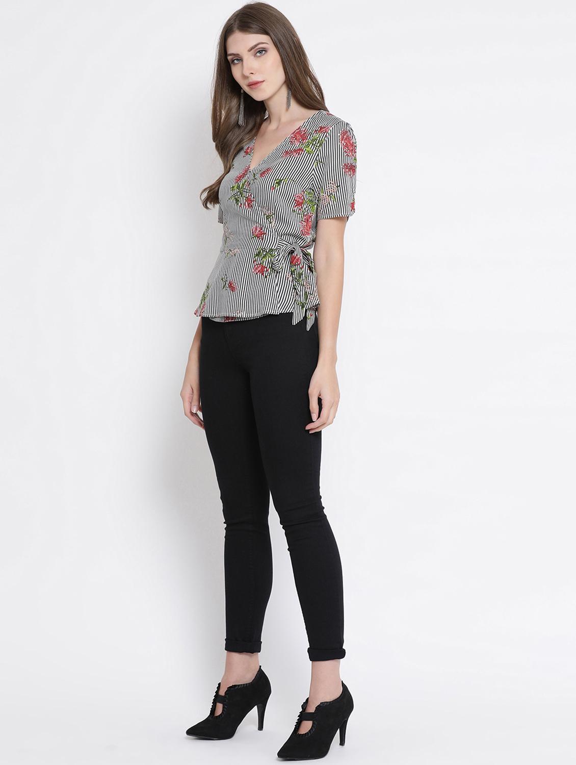 tie knot overlap neck floral top - 16506814 - Zoom Image - 4