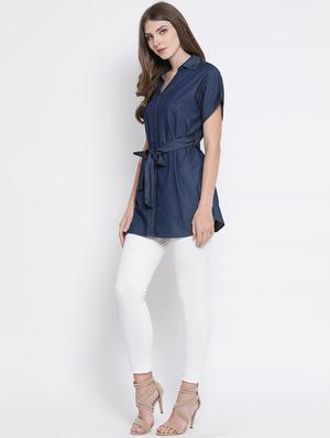 tie knot front denim tunic - 16506848 - Standard Image - 4