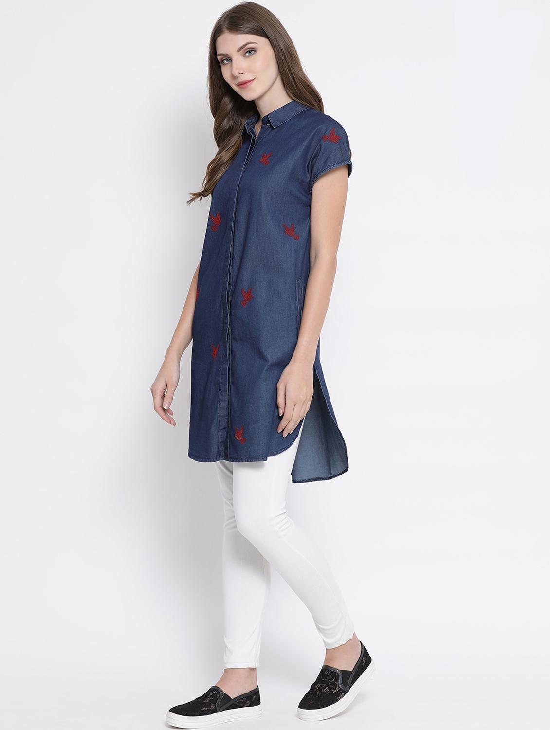 concealed placket embroidered tunic - 16506859 - Zoom Image - 4