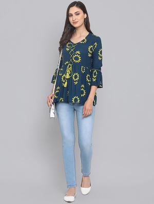 bell sleeved criss cross detail top - 16507281 - Standard Image - 4