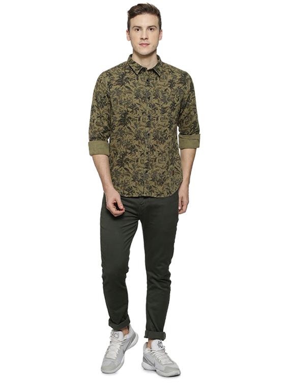 olive green floral print casual shirt - 16508636 - Zoom Image - 4