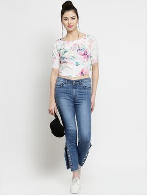 boat neck printed crop top - 16508894 - Standard Image - 4