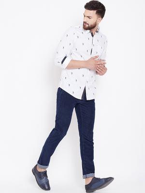 navy blue solid corduroy casual trouser - 16509407 - Standard Image - 4