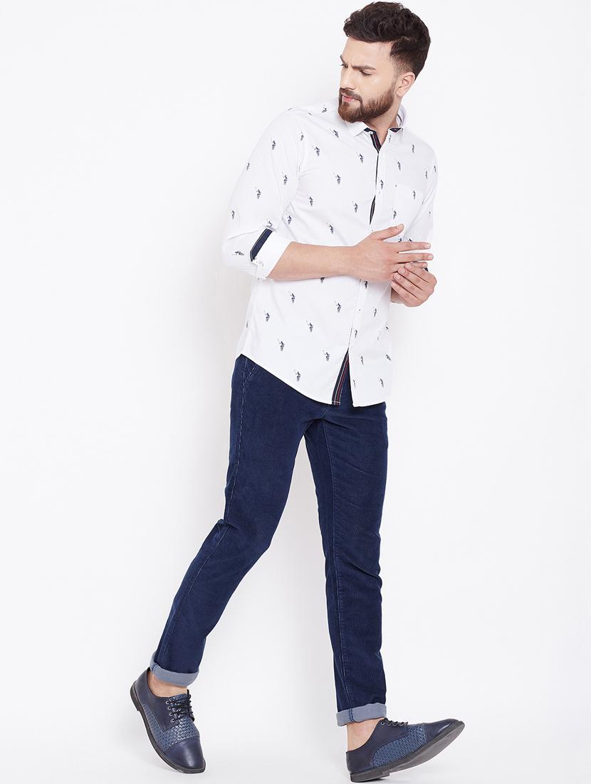 navy blue solid corduroy casual trouser - 16509407 - Zoom Image - 4