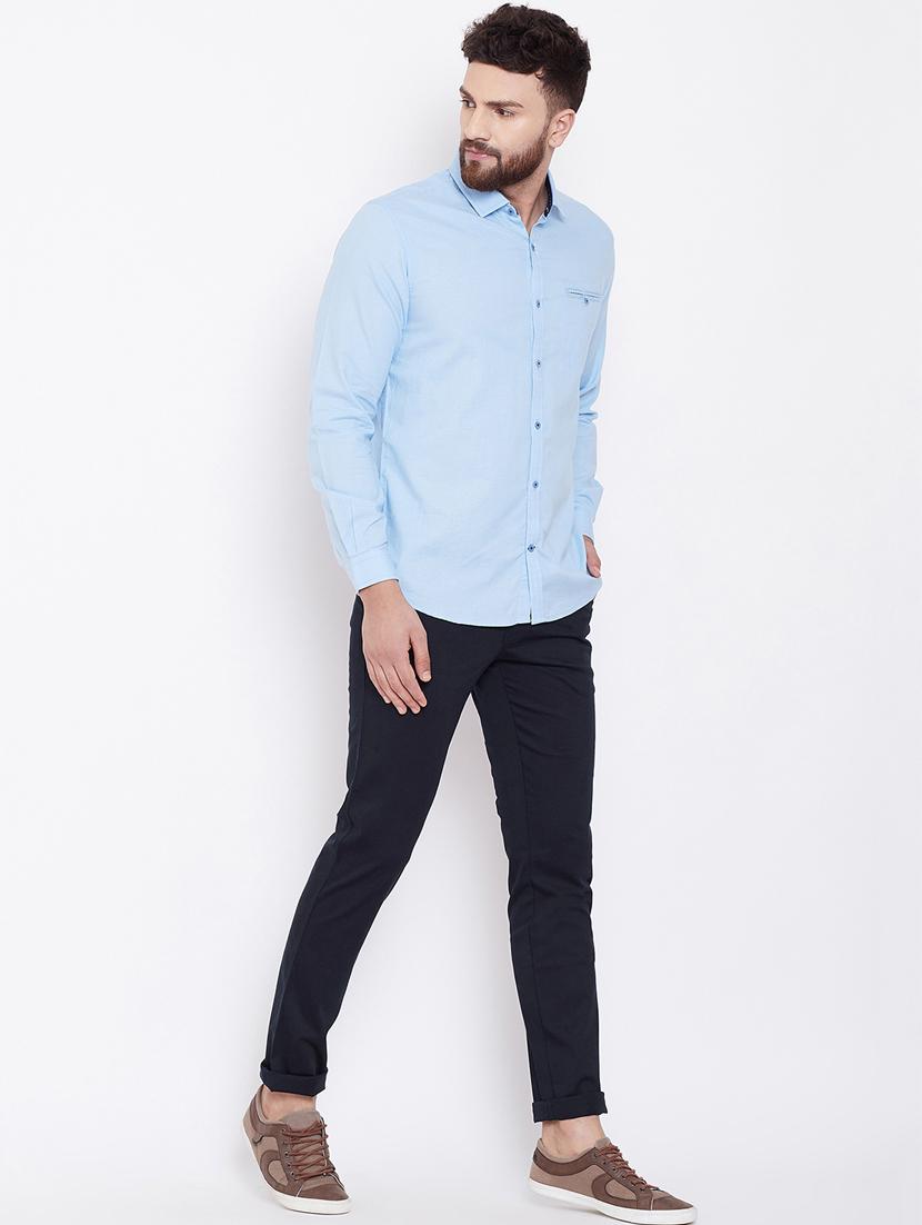 navy blue solid chinos - 16509417 - Zoom Image - 4