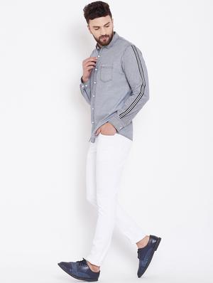 grey denim striped casual shirt - 16509420 - Standard Image - 4