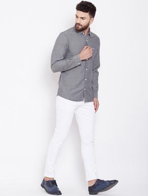 grey denim solid casual shirt - 16509421 - Standard Image - 4