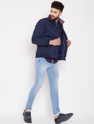 navy blue solid quilted jacket - 16509455 - Standard Image - 4