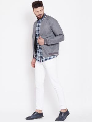 grey solid denim jacket - 16509456 - Standard Image - 4