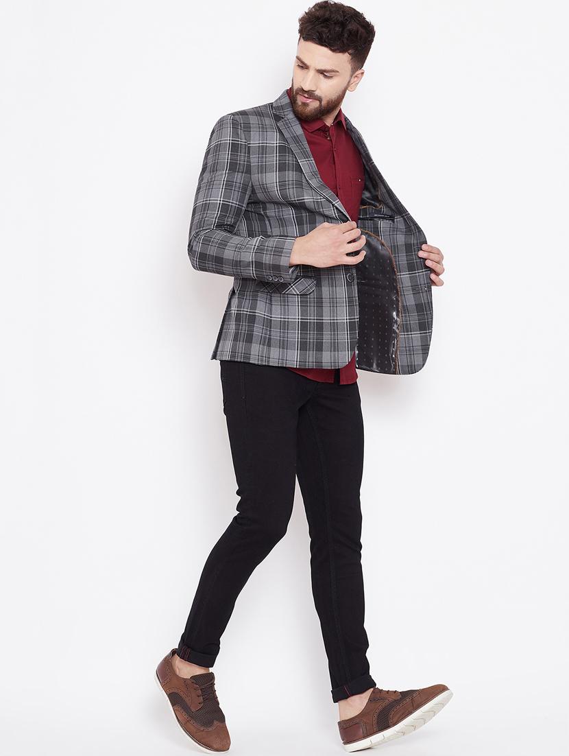 grey single breasted checkered casual blazer - 16509461 - Zoom Image - 4