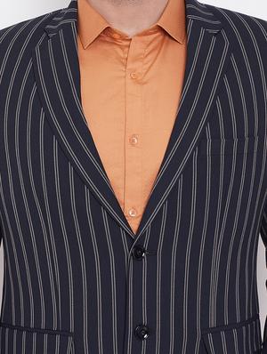 navy blue single breasted striped suit - 16509462 - Standard Image - 4