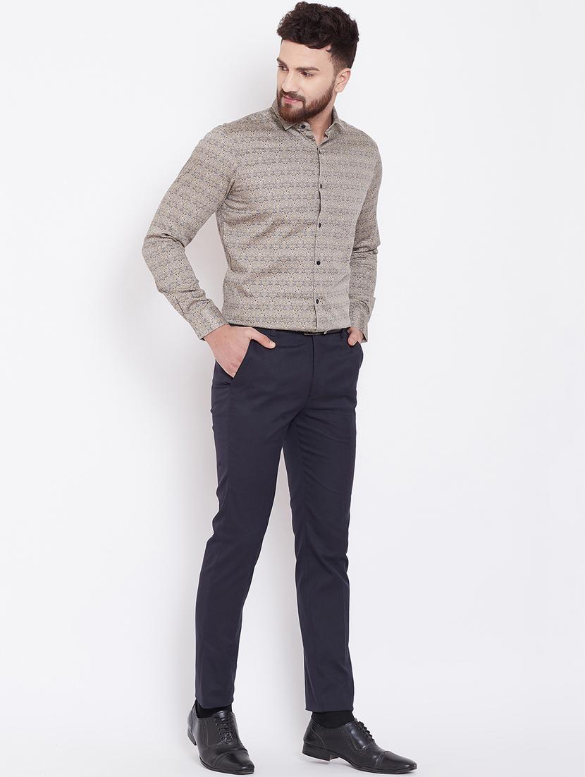 navy blue textured flat front formal trouser - 16509471 - Zoom Image - 4