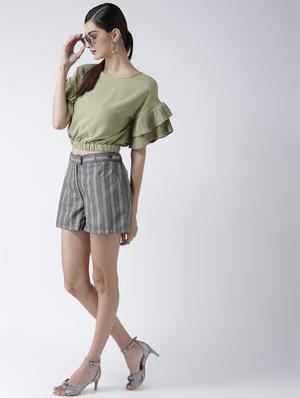 pleated bell sleeved solid crop top - 16513096 - Standard Image - 4