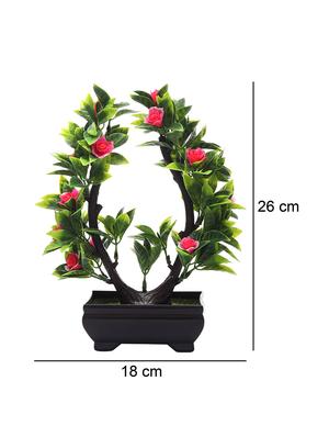 artificial u shaped bonsai tree with green leaves and pink roses - 16513468 - Standard Image - 4